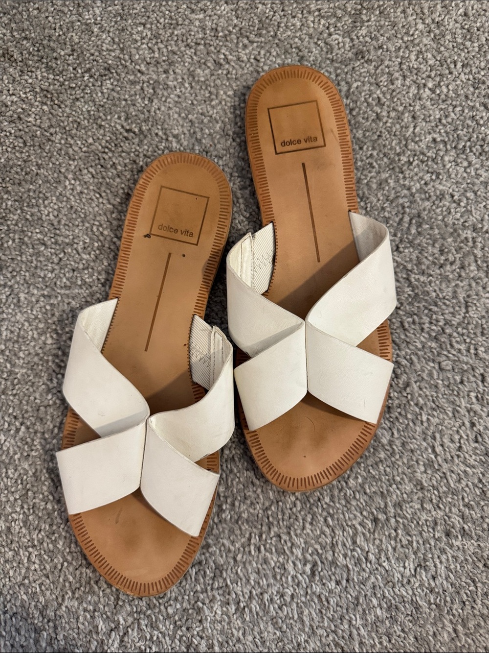 Dolce Vita White Crisscross Leather Slide Sandals
